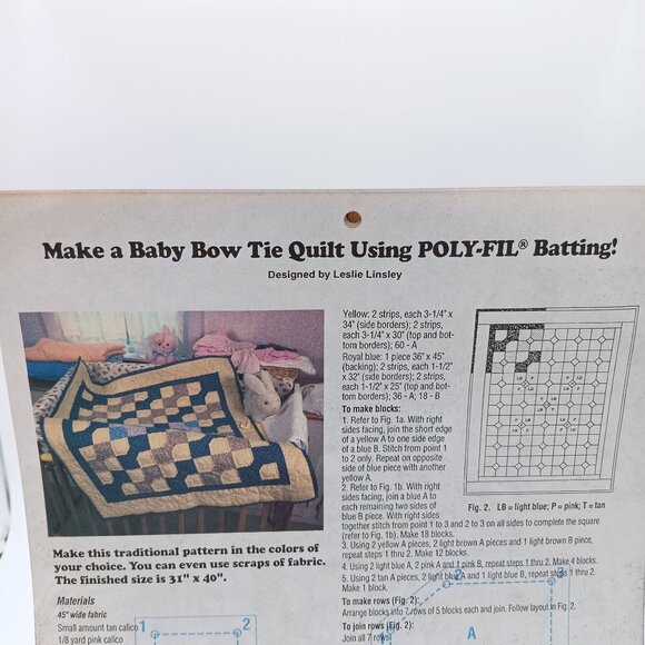 Vintage Poly-fil Craft Patterns, Baby Bow Tie Quilt Instruction Sheet, Fairfield - Picture 1 of 2